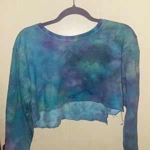 Super crop tie dye crew neck sweatshirt